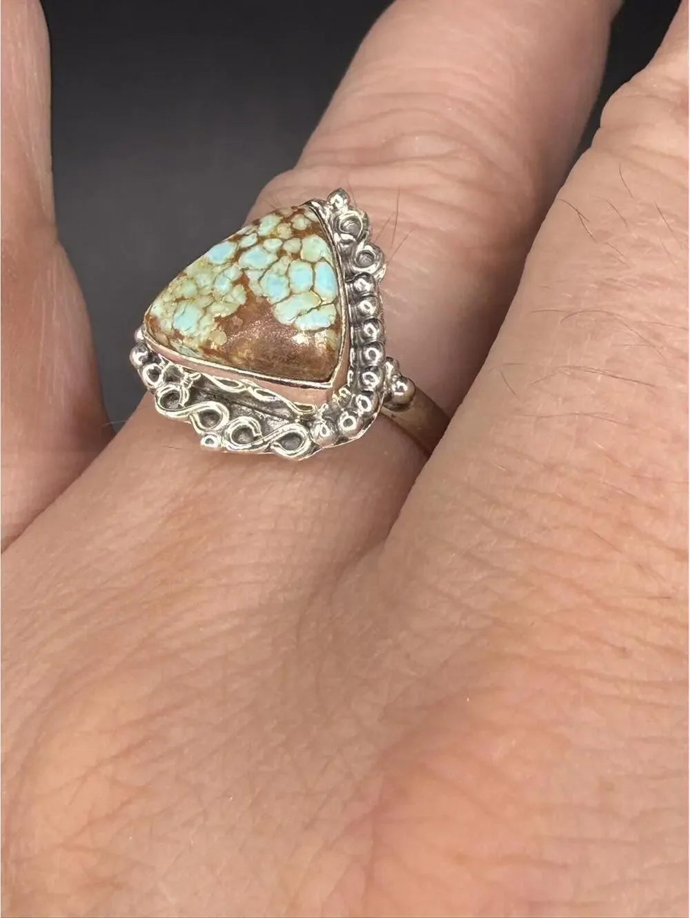 Triangular  Number 8 Mine Turquoise & Sterling Silver Ring - Size 7